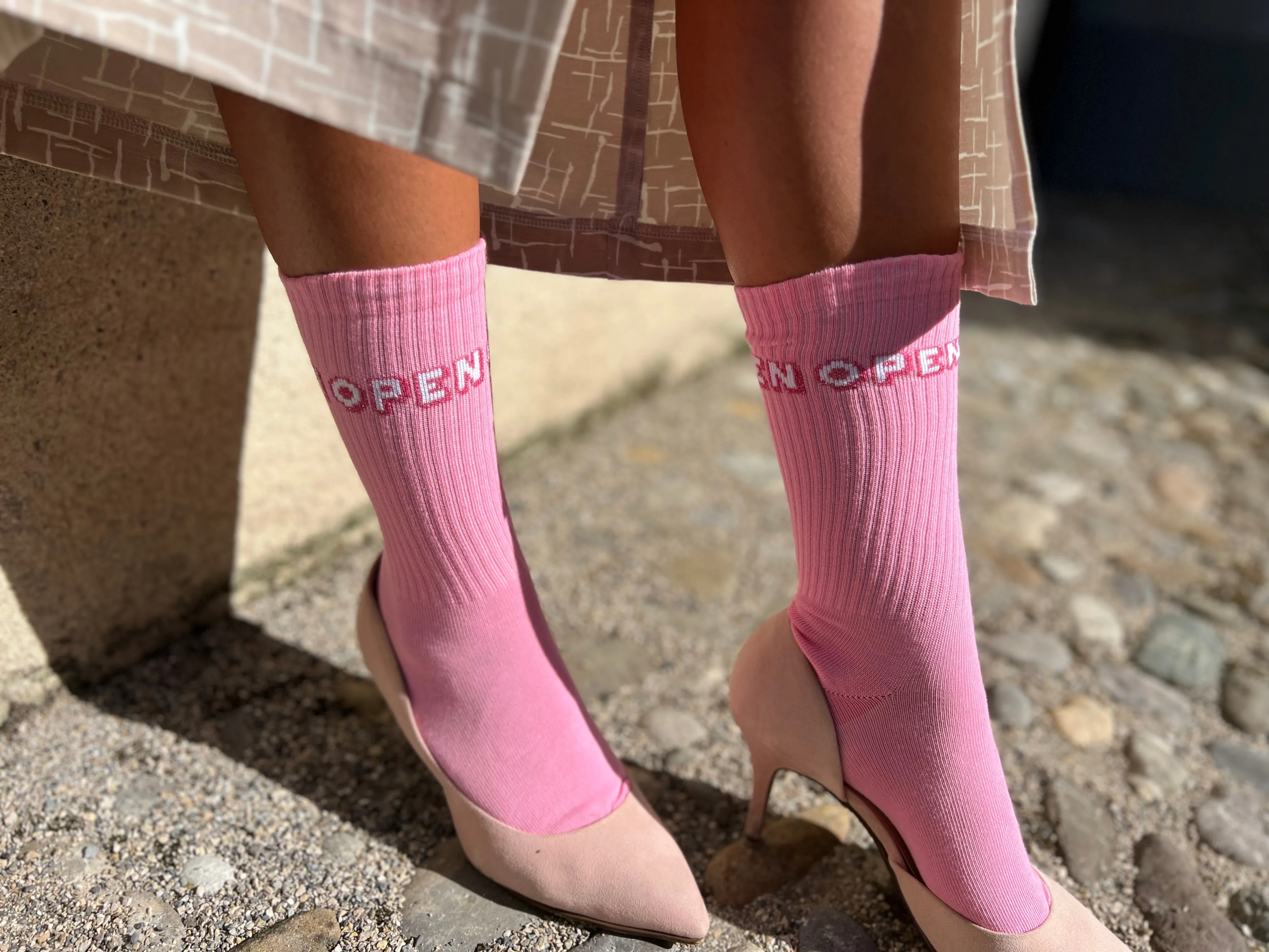 OPEN | Pink Ribbed Cotton Socks