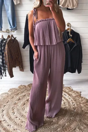 Pale Purple Pleated Wide Leg Jumpsuit