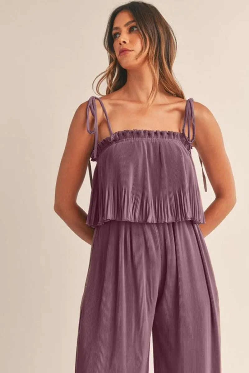 Pale Purple Pleated Wide Leg Jumpsuit