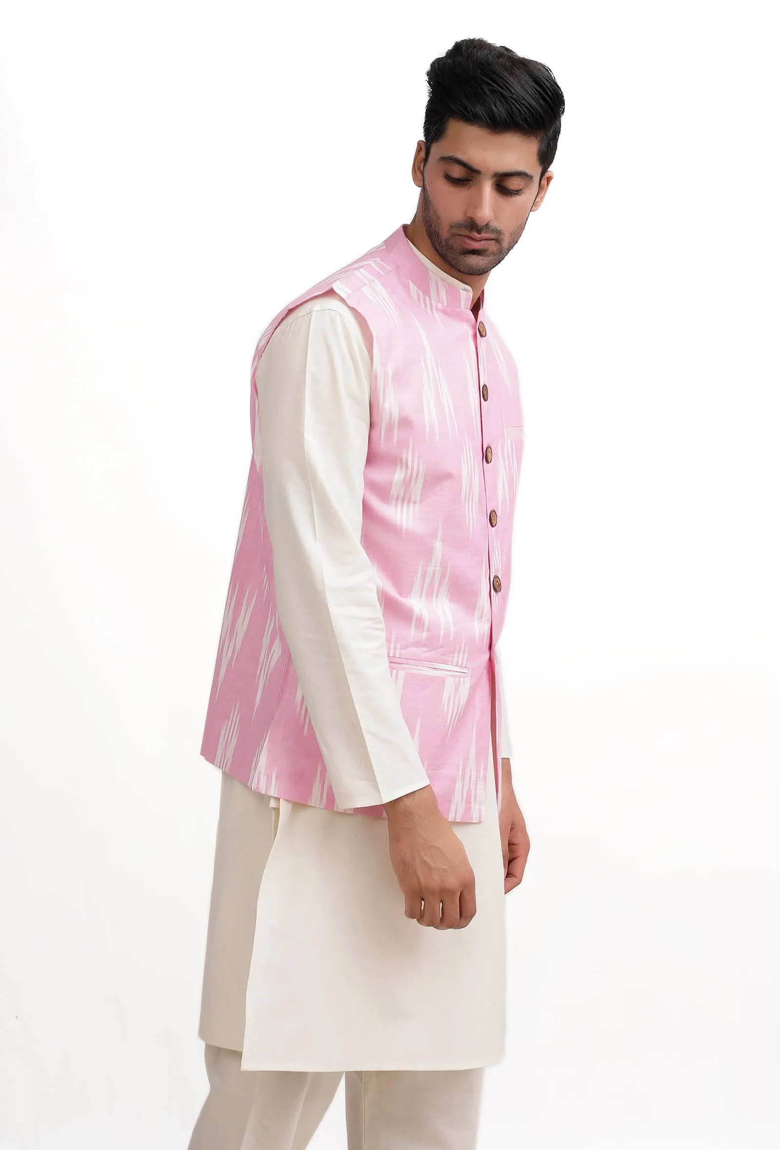 Pastel Pink Ikat Nehru Jacket