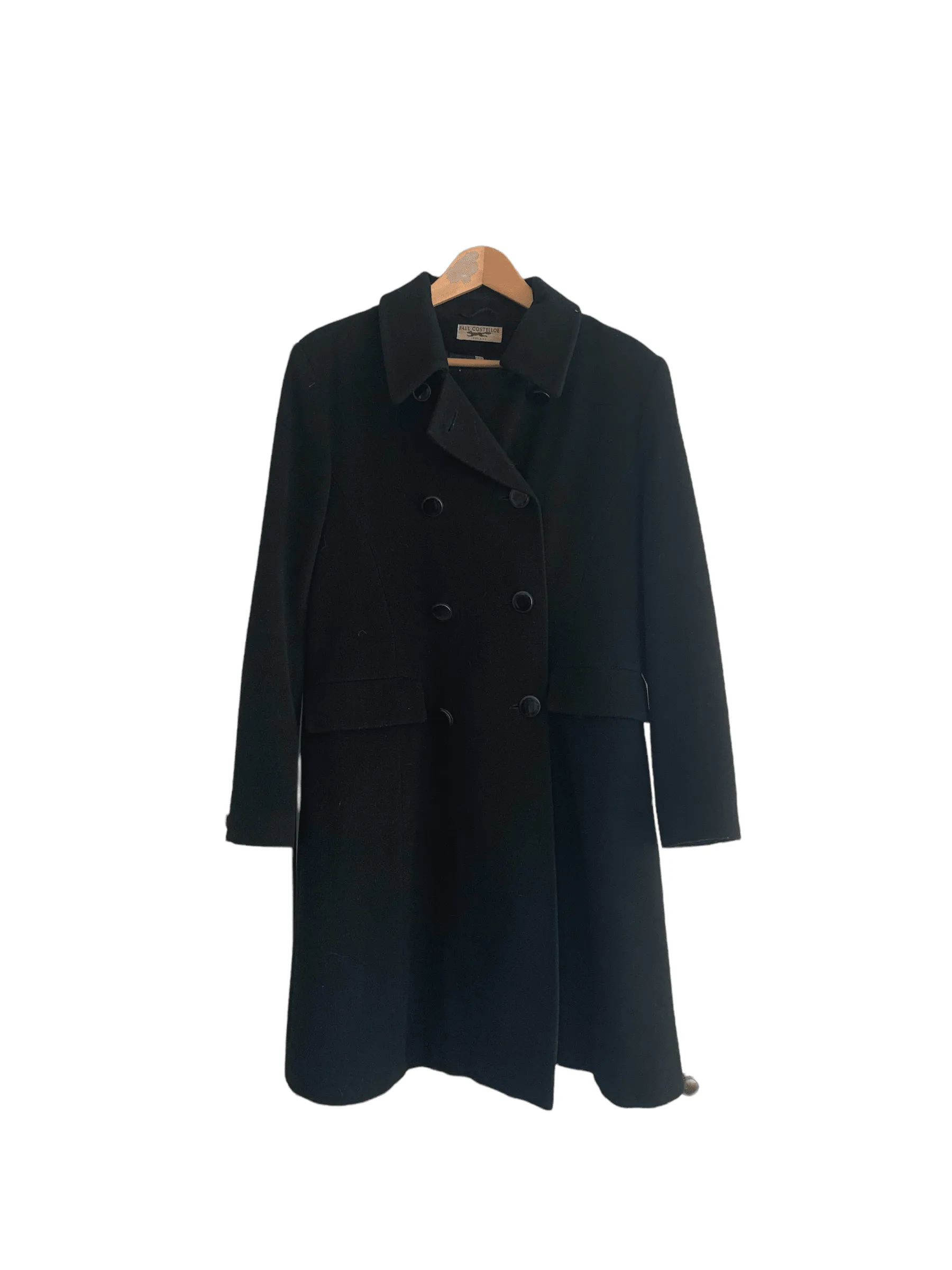 Paul Costelloe Wool Double Breasted Coat Black UK Size 10