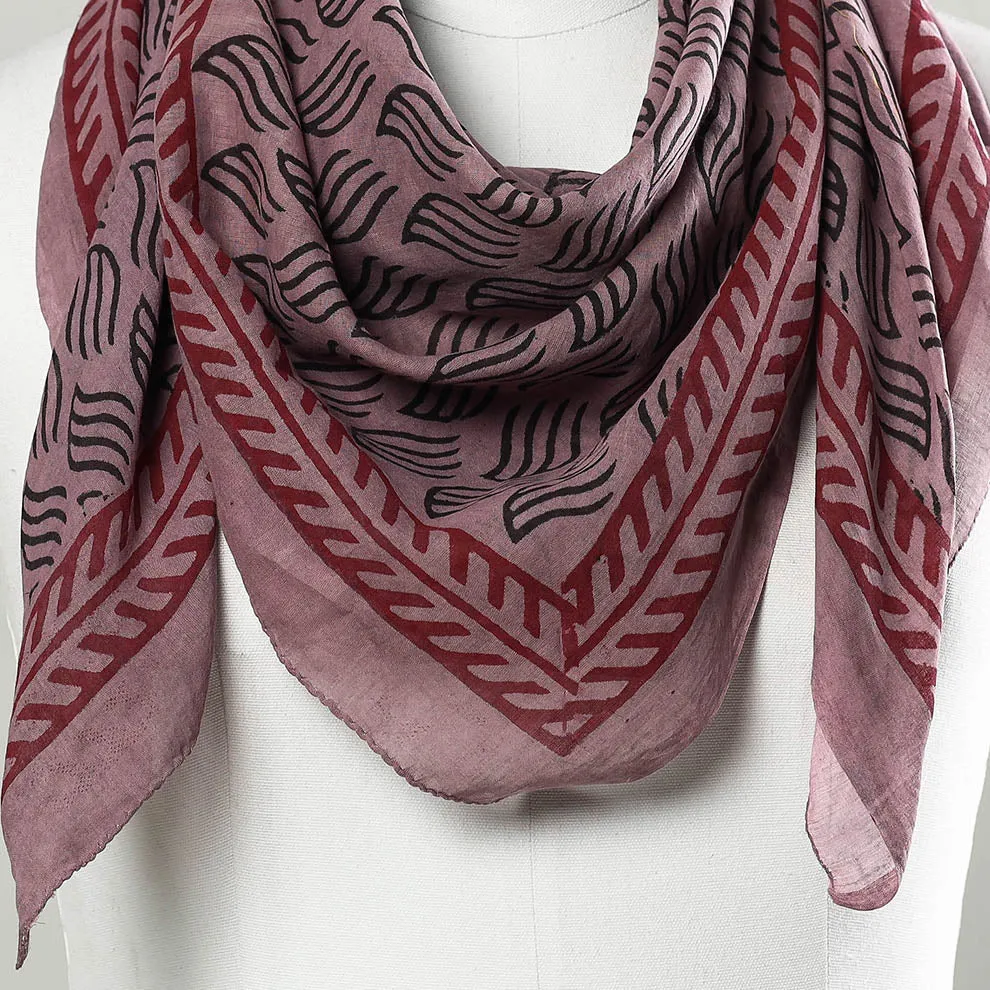 Pink - Bagru Block Printed Mul Cotton Scarf