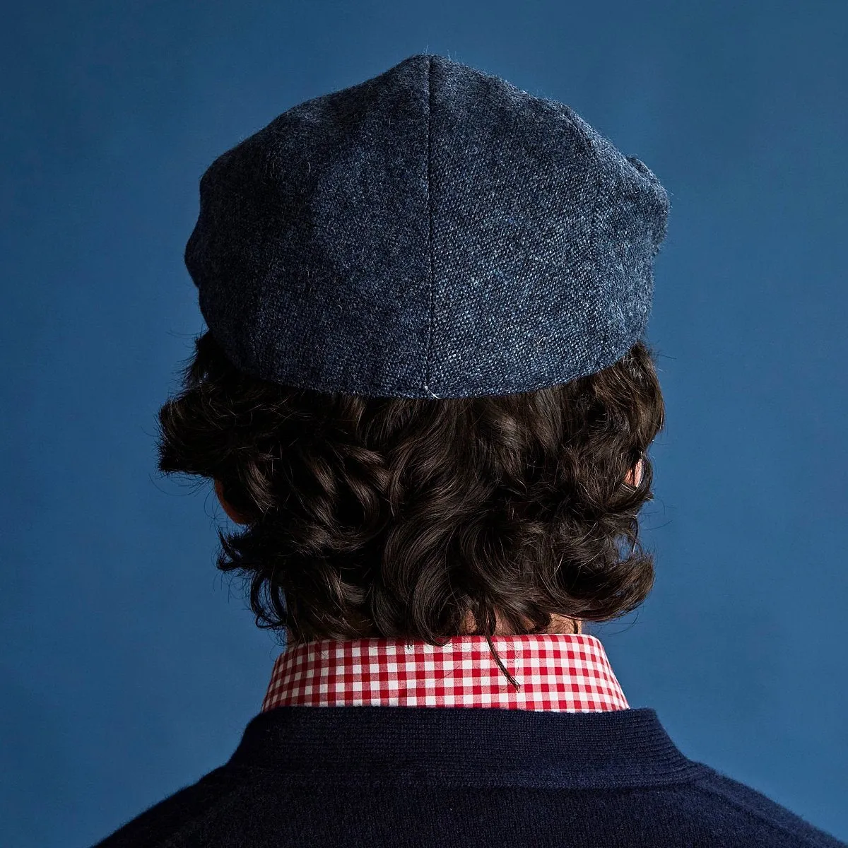 Plain Blue Denim Weave Wool Flat Cap