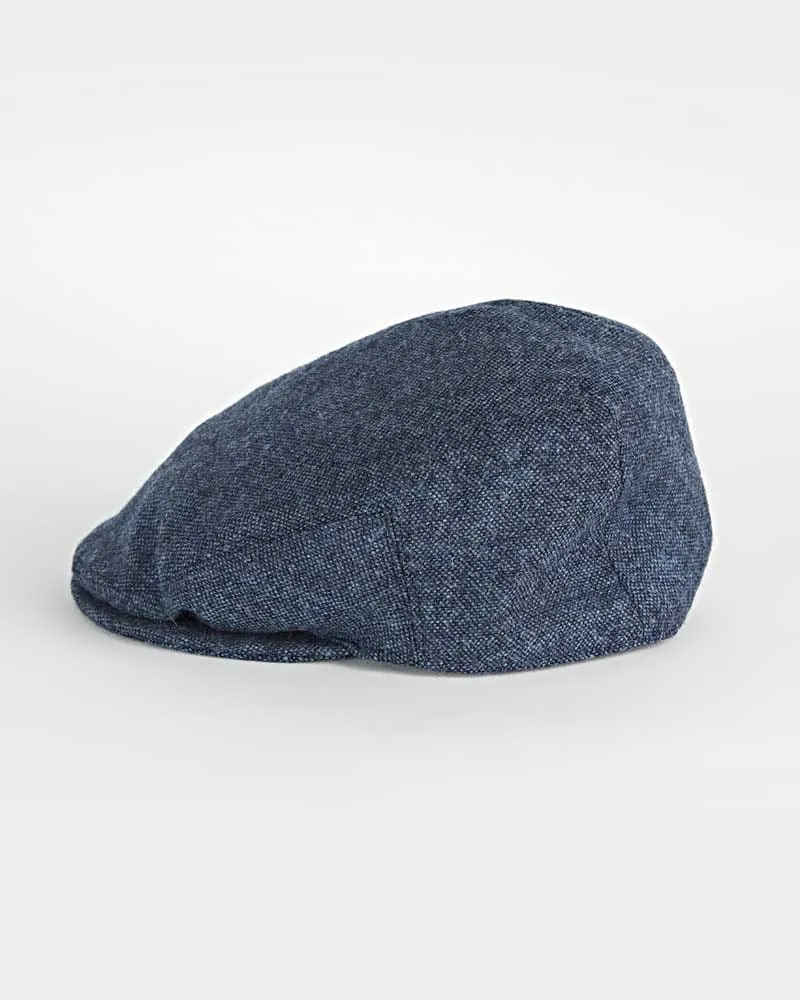 Plain Blue Denim Weave Wool Flat Cap