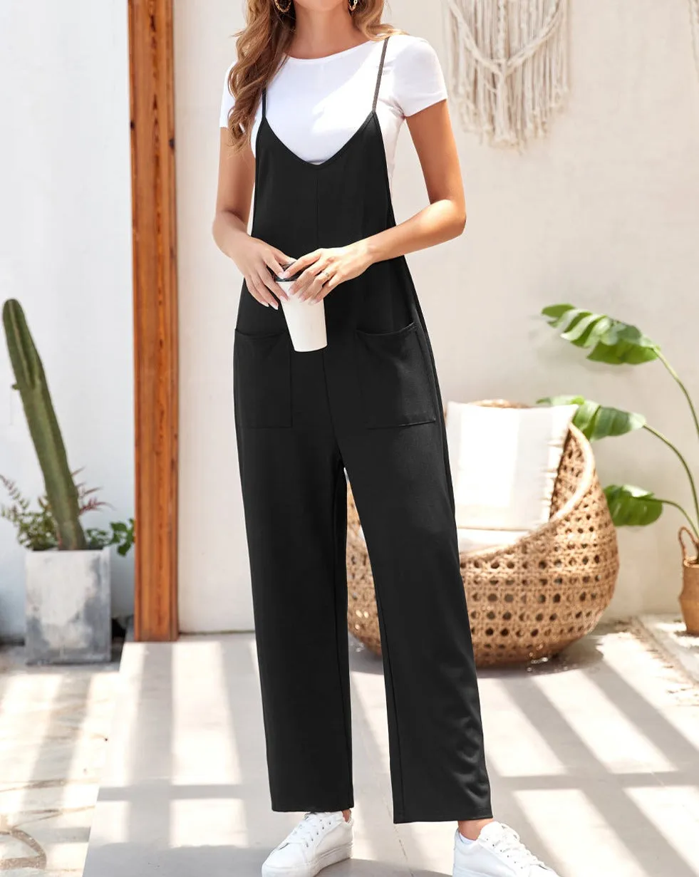 Plunging V-Neck Pocketed Jumpsuit