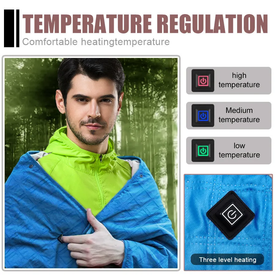 Polar Fleece Heated Camping Blanket With Portable Charger - Waterproof, Thickened, Heated Shawl