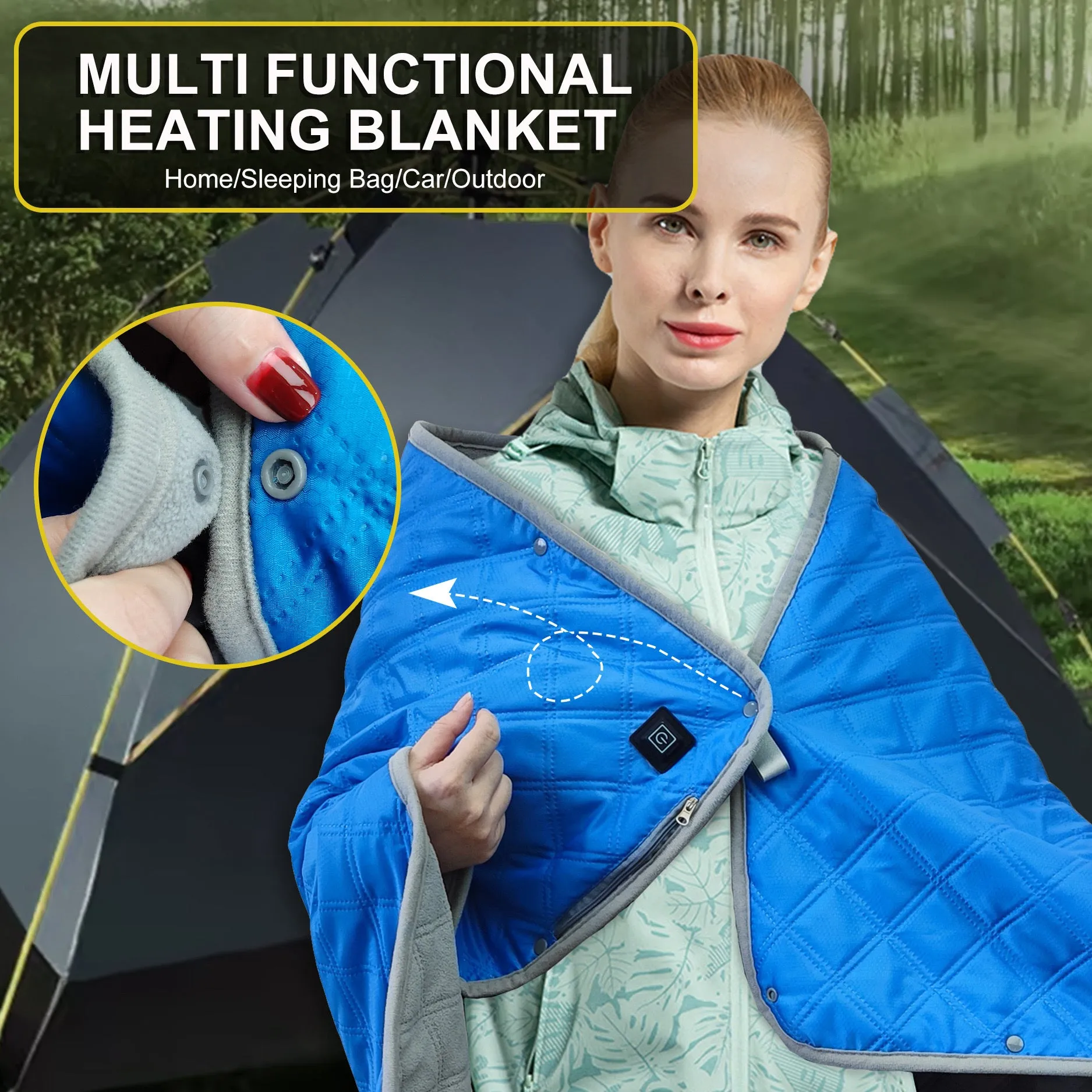 Polar Fleece Heated Camping Blanket With Portable Charger - Waterproof, Thickened, Heated Shawl