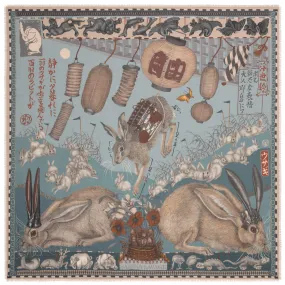 "The Floating Rabbits" Wool and Silk Scarf Cameo/Rice