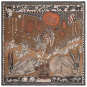 "The Floating Rabbits" Wool and Silk Scarf Cinnamon/Sienna