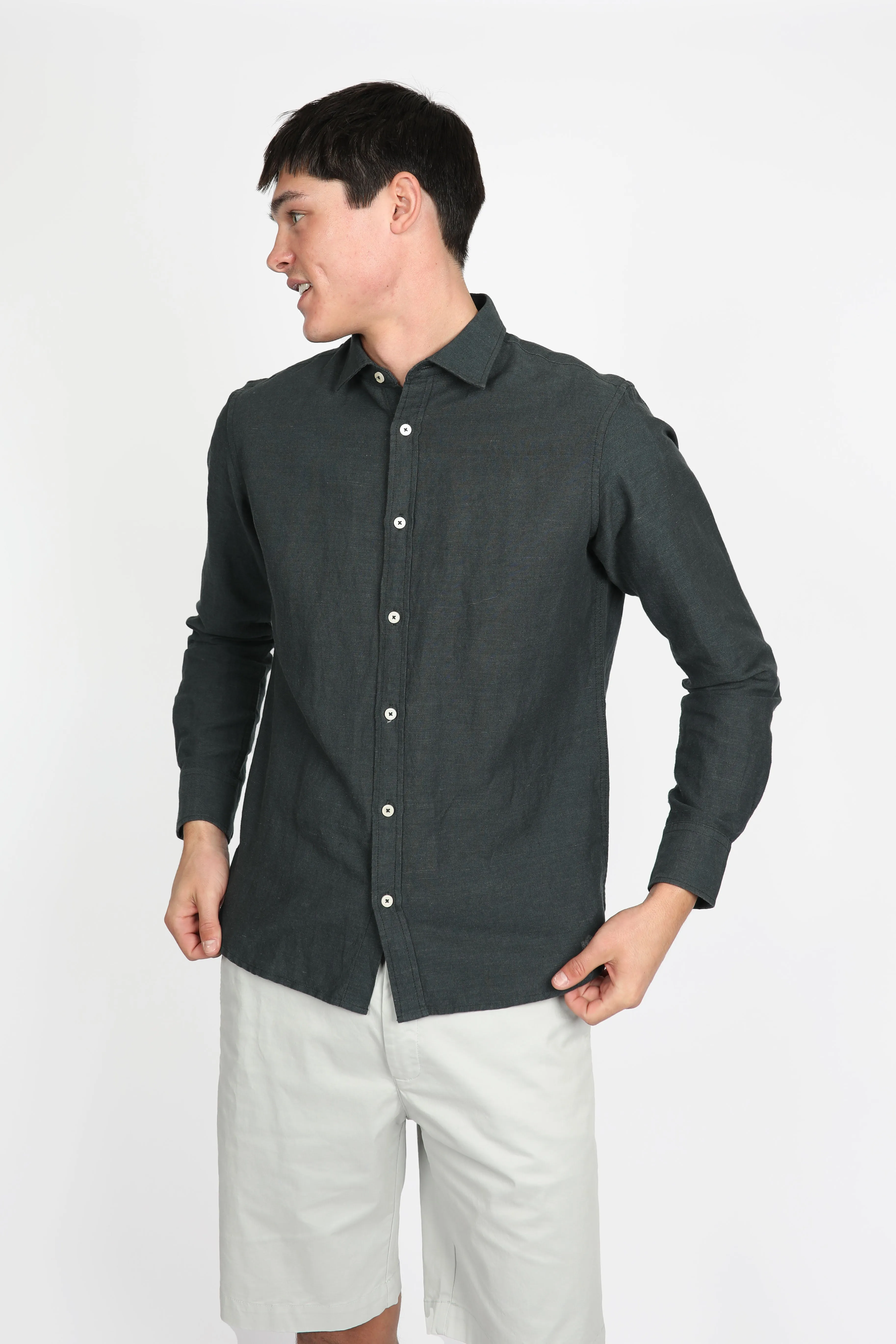 Relaxed Fit Licorice Linen Shirt