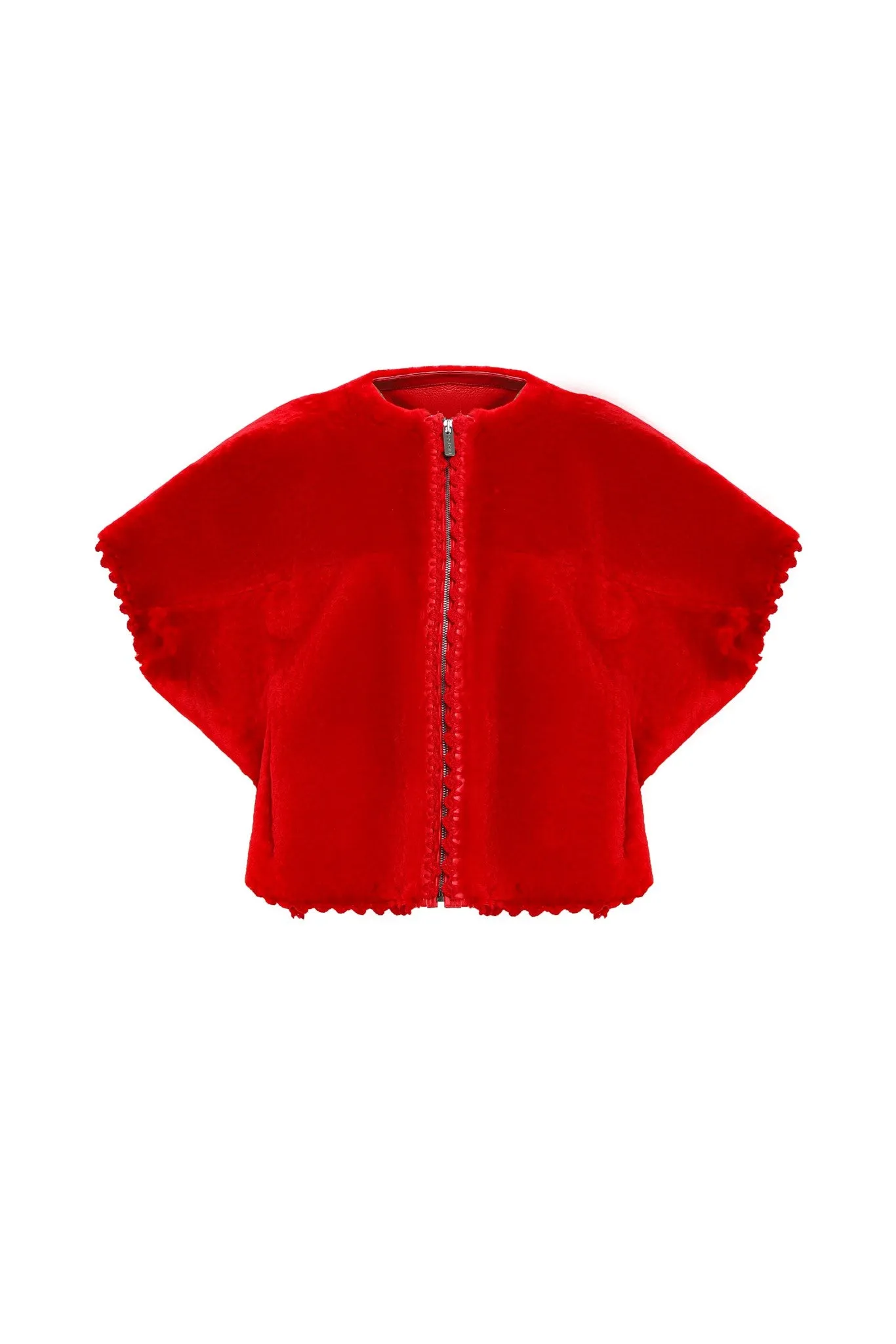 Reversible Select Shearling Lamb Collarless Jacket with Embroidered Trim