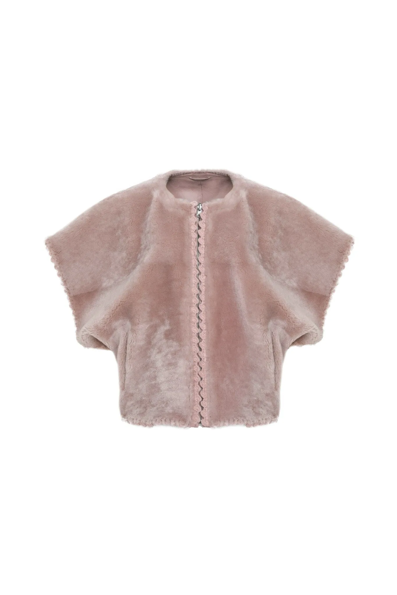 Reversible Select Shearling Lamb Collarless Jacket with Embroidered Trim