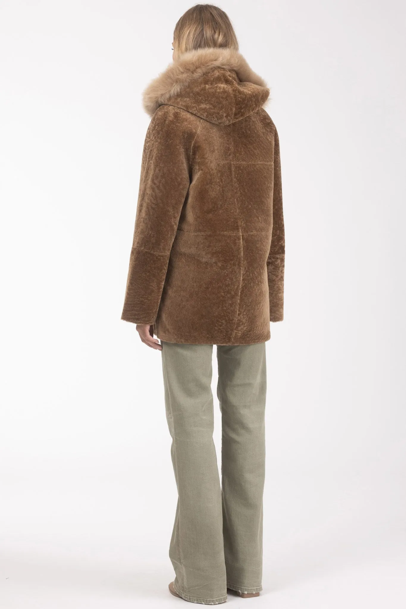 Reversible Textured Shearling Lamb Parka with Merinillo Shearling Lamb Hood Trim