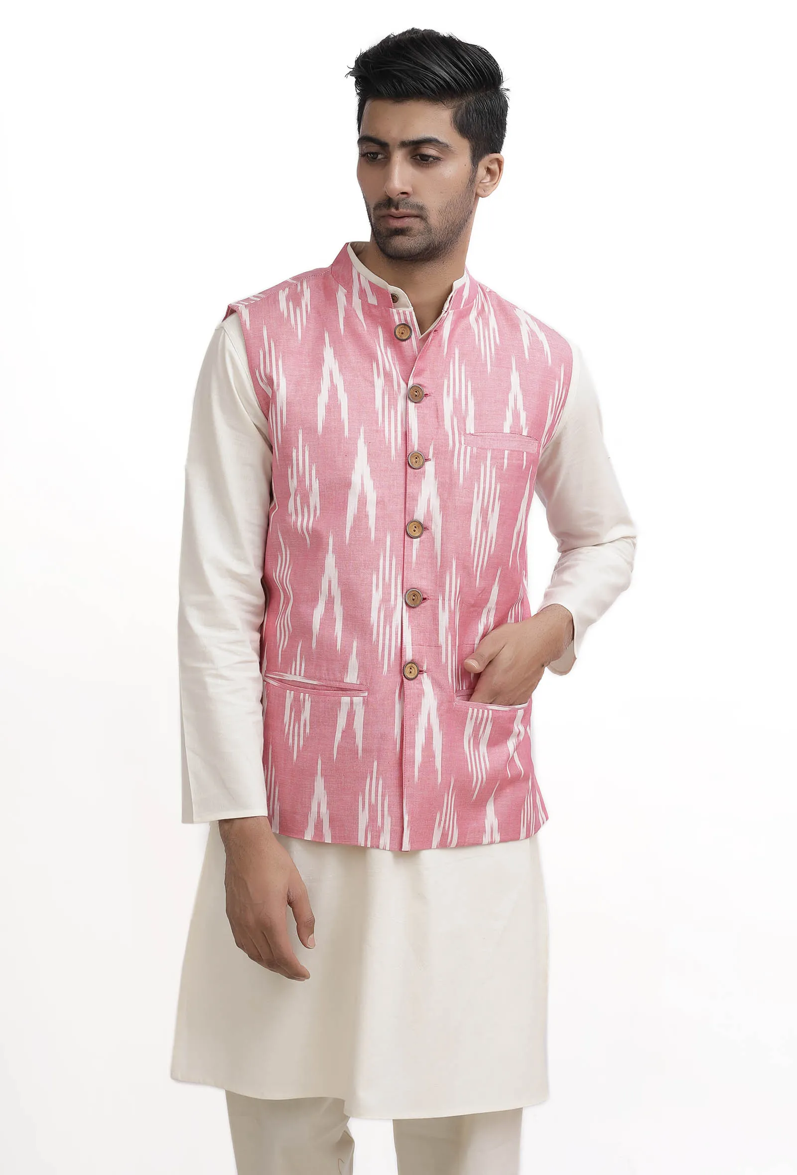 Rose Pink Ikat Nehru Jacket