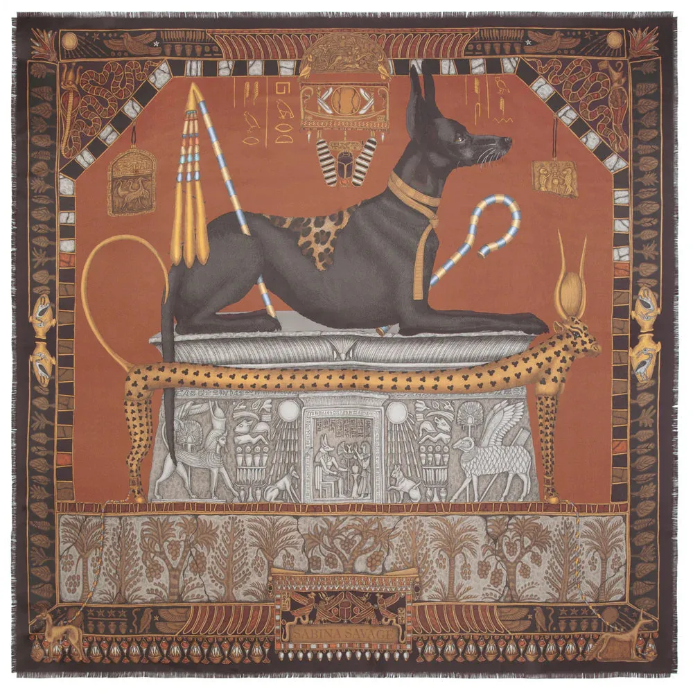 Sabina Savage "Ode To Anubis" Gifts For The Gods, Silk Twill Rust/Kohl Scarf