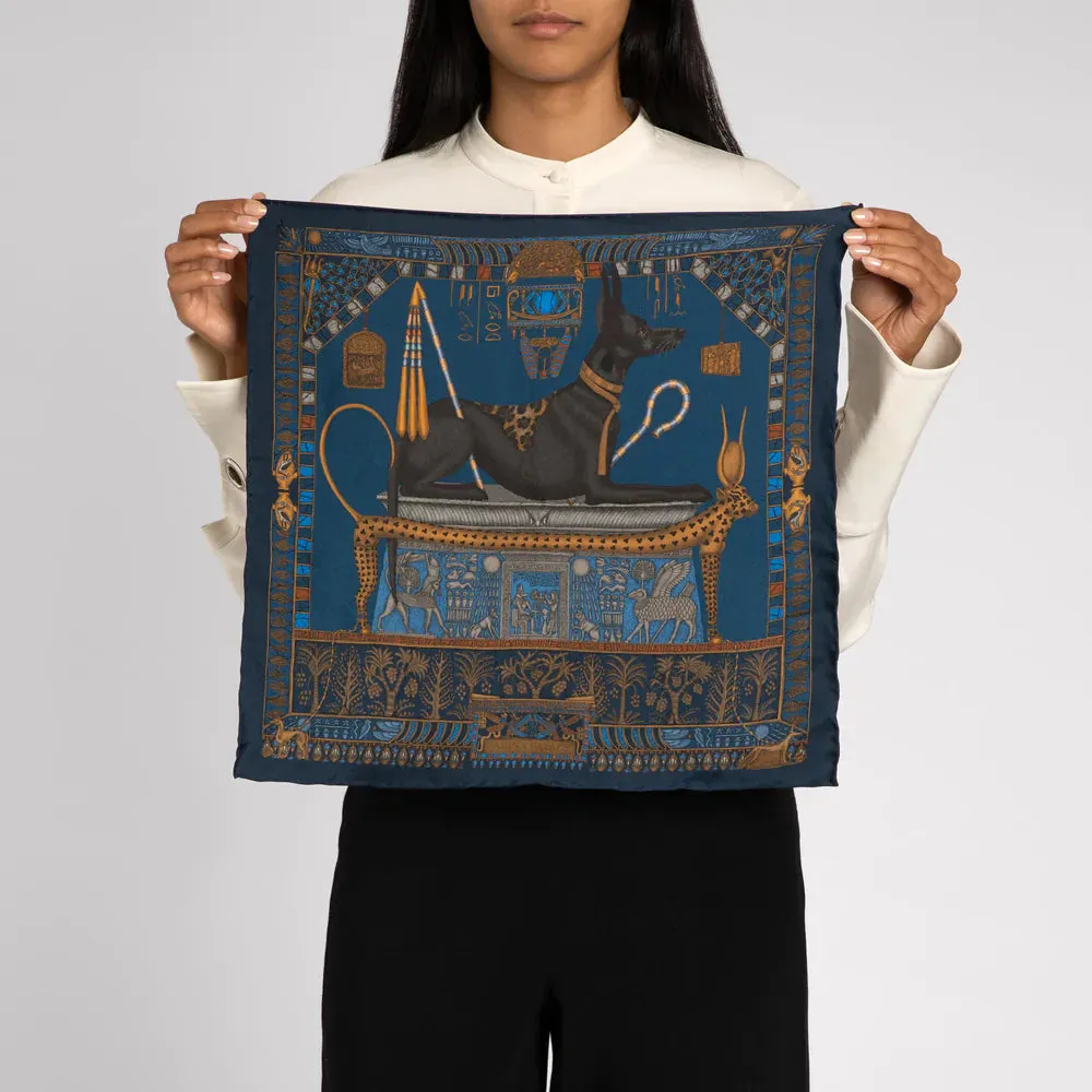 Sabina Savage "Ode to Anubis" Silk Twill Lapis/Nile 42cm Scarf