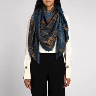 Sabina Savage "Ode to Anubis" Wool/Silk Lapis/Nile Scarf