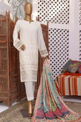 Sada Bahar Stitched 3 Piece Karandi Chikankari Shawl Collection'2022-KCK-10-White