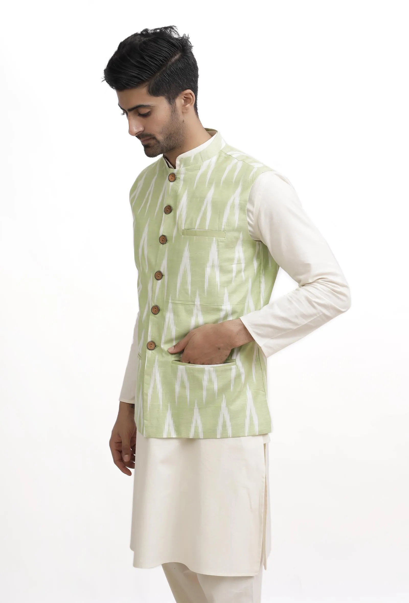 Sea Green Ikat Nehru Jacket