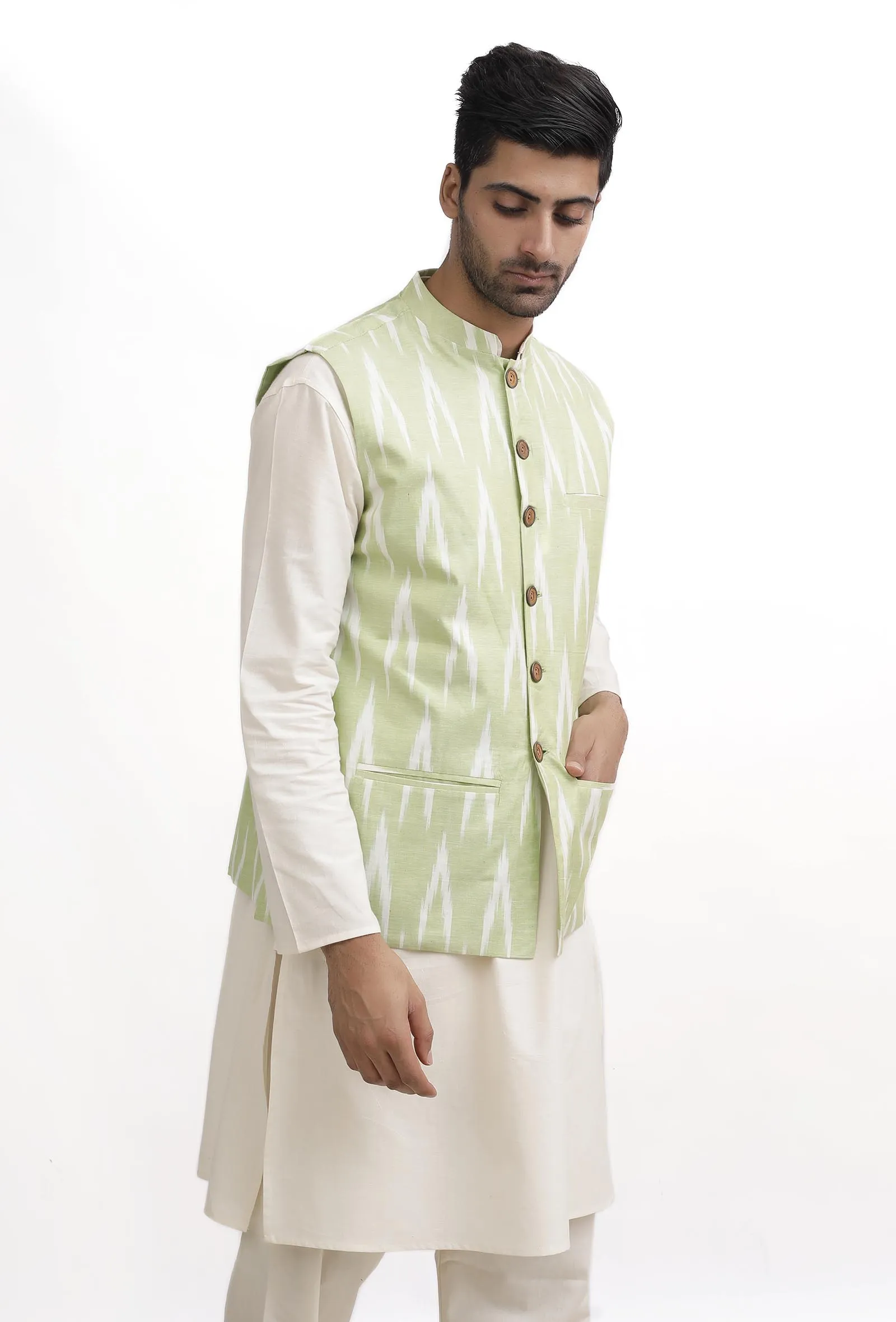 Sea Green Ikat Nehru Jacket