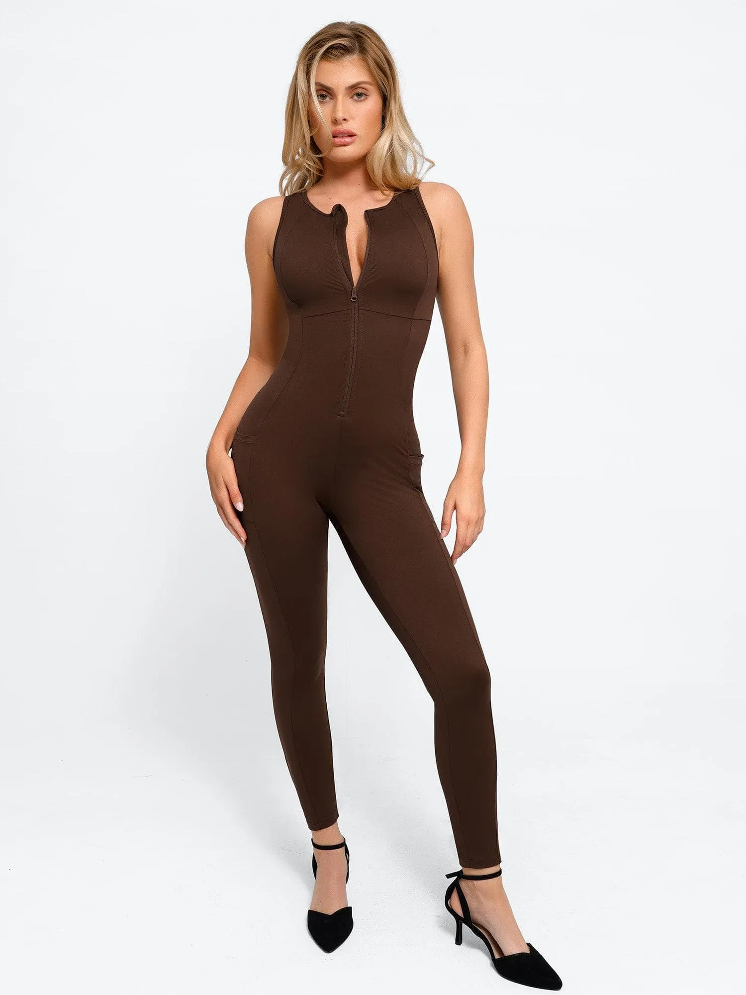 Shapewear Sleeveless Body-Sculpting Zip Front Jumpsuit