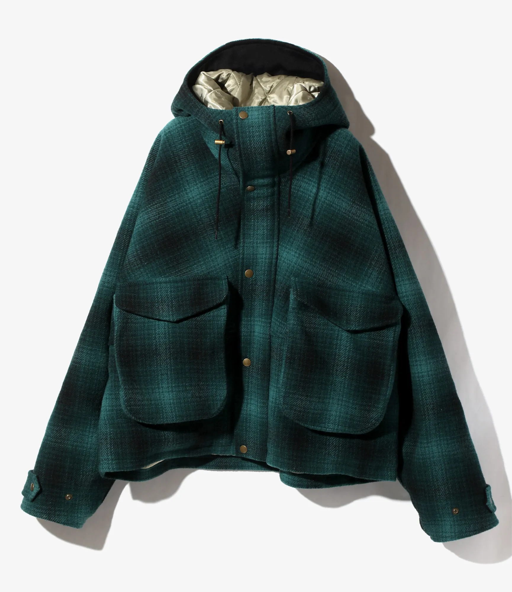 Short hunting Parka - Green/Black - Wool Melton Ombre Plaid