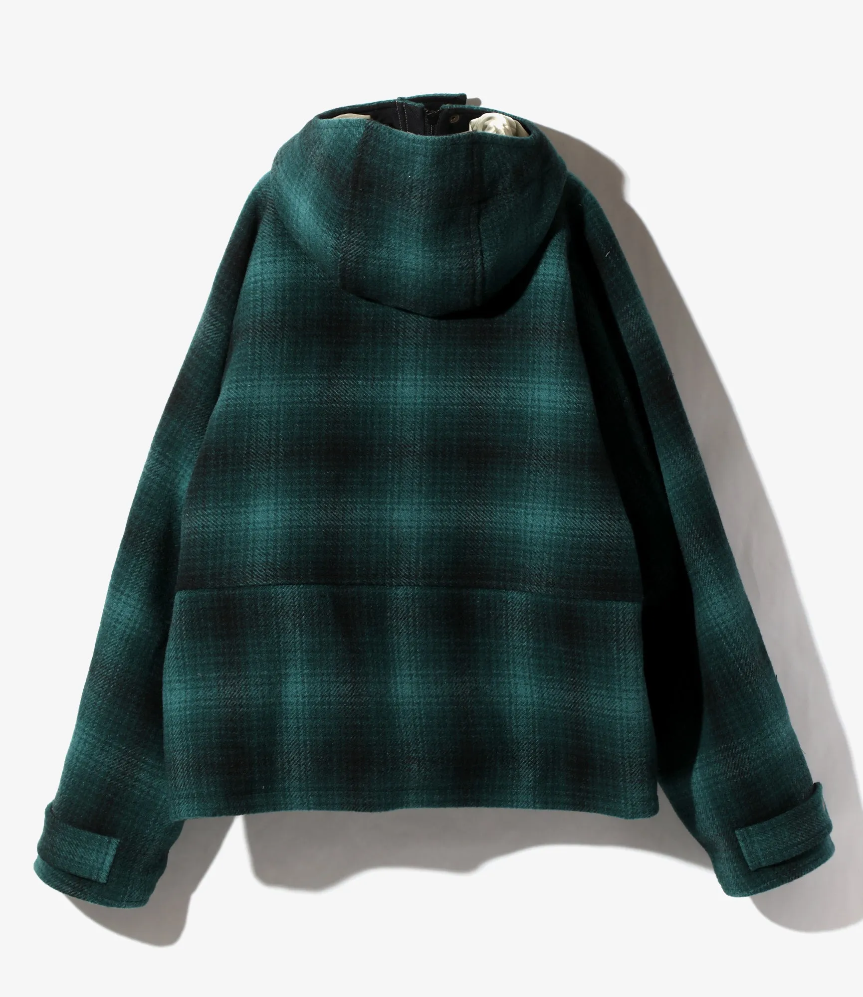 Short hunting Parka - Green/Black - Wool Melton Ombre Plaid