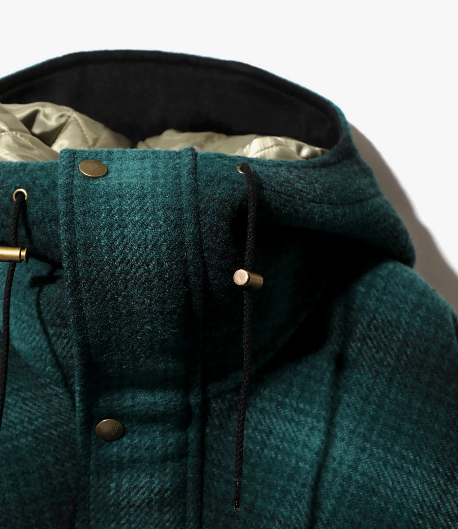 Short hunting Parka - Green/Black - Wool Melton Ombre Plaid