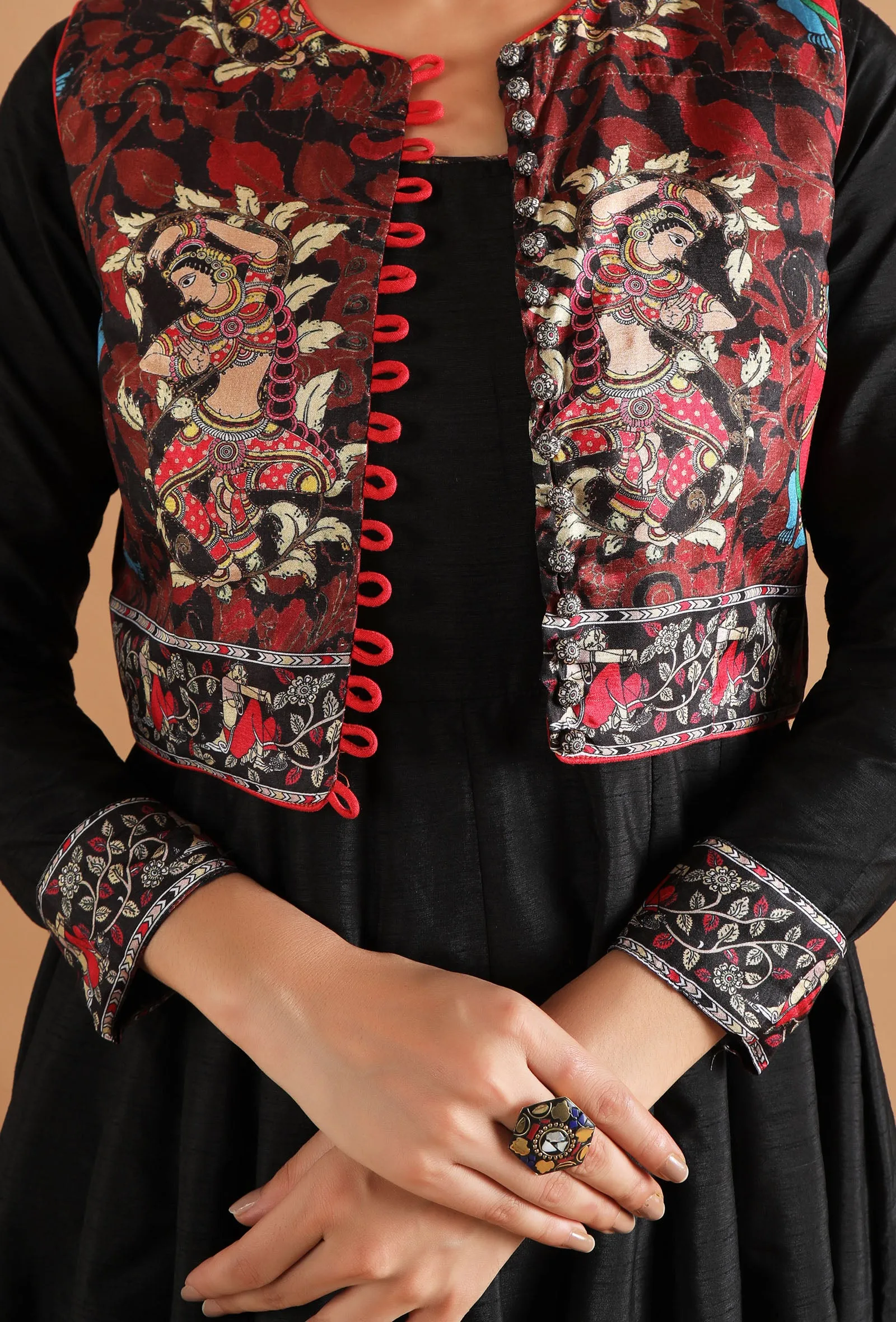 Single: Avni Allover Button Down Kalamkari Jacket