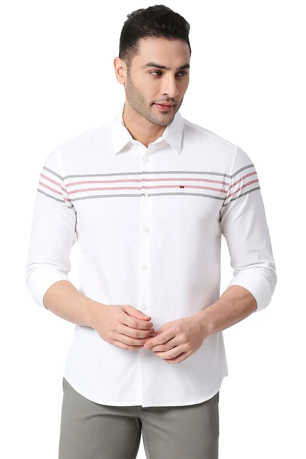 Slim Fit Cotton Oxford Weft Eng Stripe Shirt