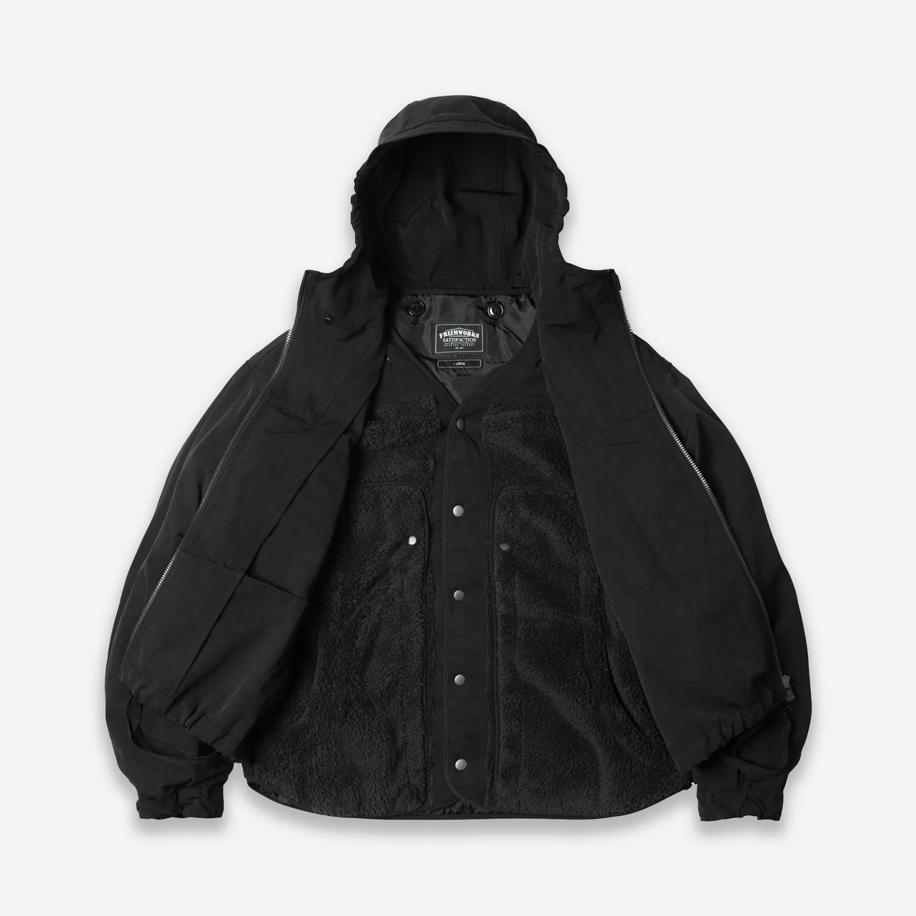 SMOCK HOODED 2 IN 1 PARKA JACKET - BLACK