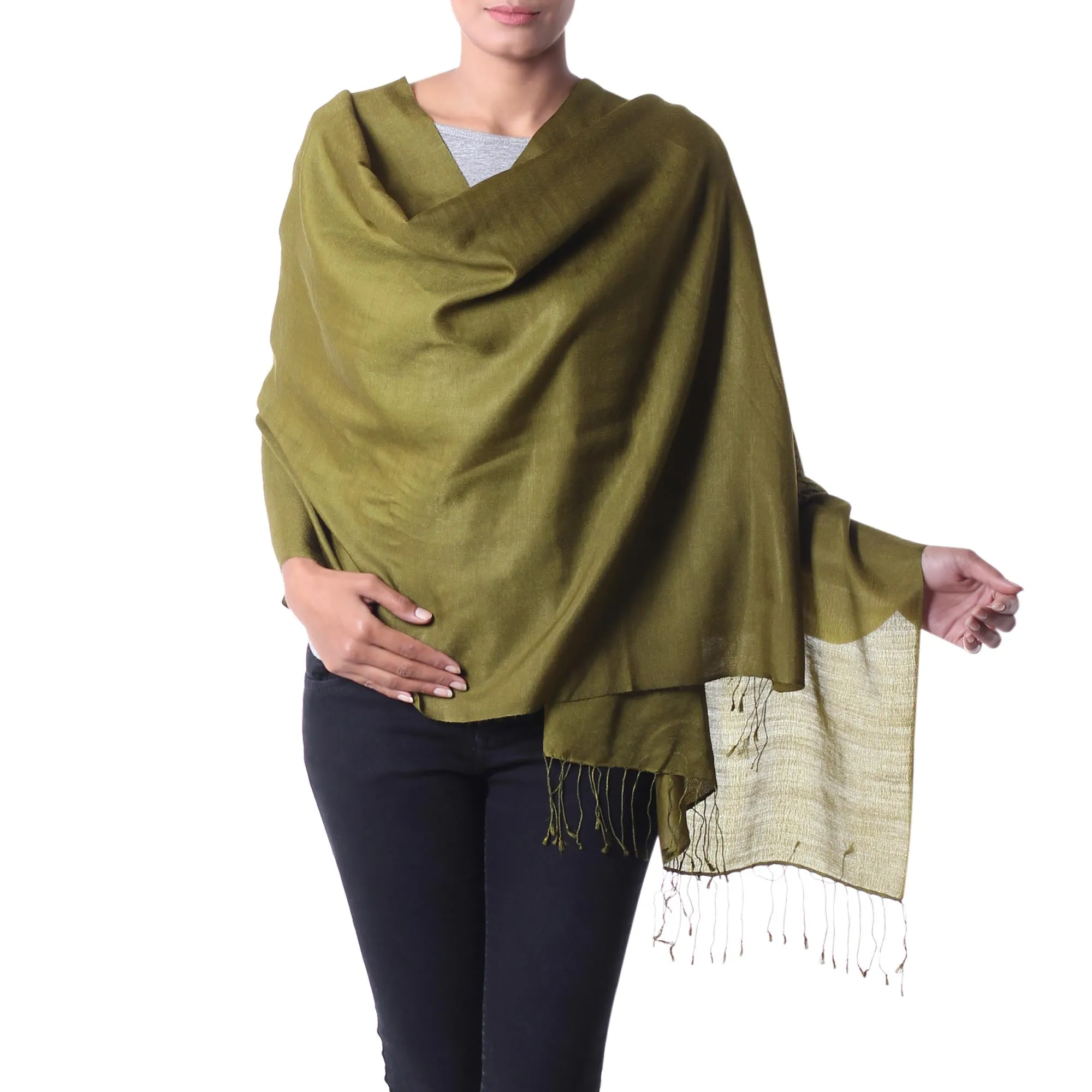 Soft Sage Green Woven Wool Shawl Crafted in India - Valley of Kashmir in Sage | NOVICA