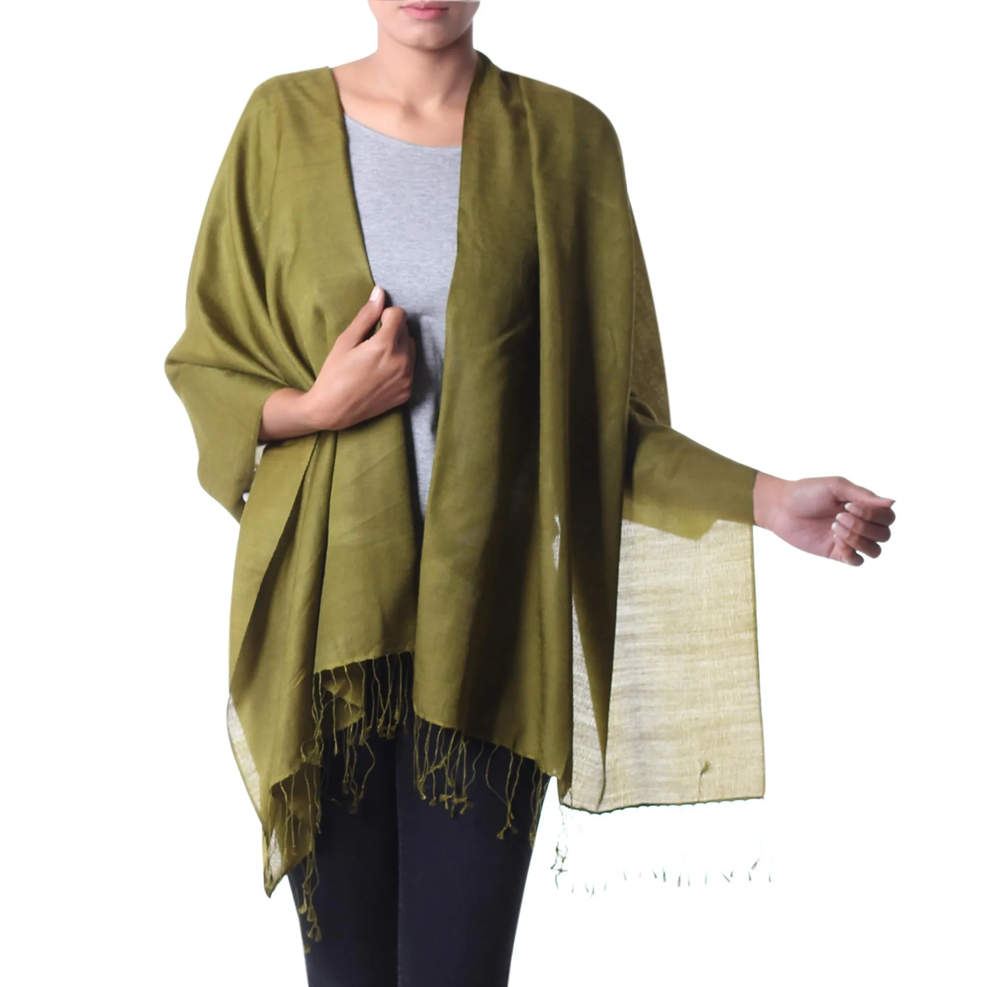 Soft Sage Green Woven Wool Shawl Crafted in India - Valley of Kashmir in Sage | NOVICA