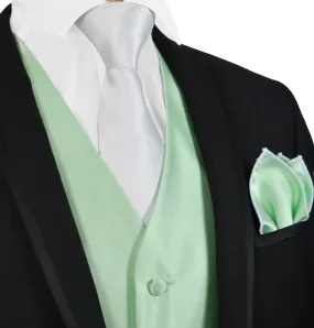 Solid Mint Green Mens Tuxedo Vest, Tie and Trim Pocket Square