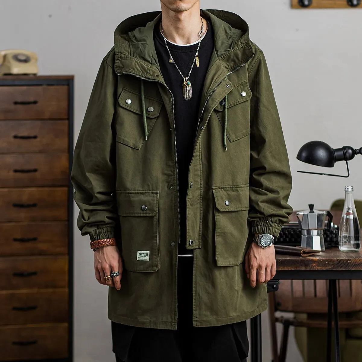 Solid with Pockets Zipper Parka