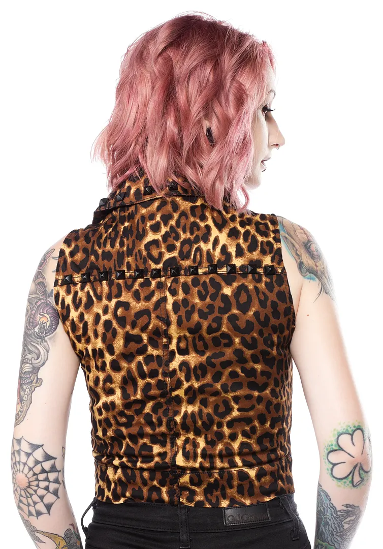 Sourpuss Studded Moto Vest Leopard (S and XL ONLY)