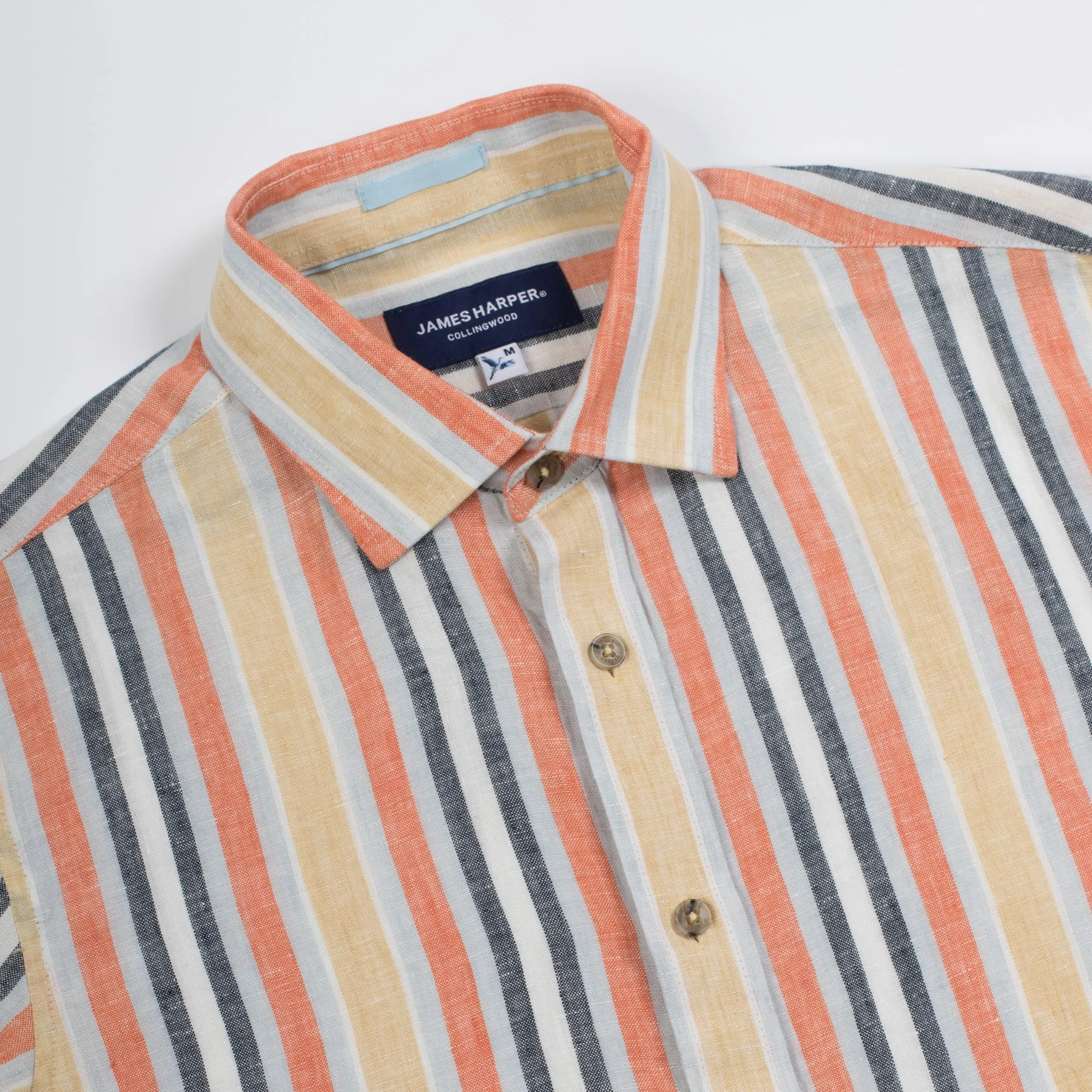 Spicy Orange Short Sleeve Stripe Linen Shirt