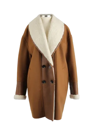 Stacey Double Breasted Wool Dress Coat W/ Shearling Trim