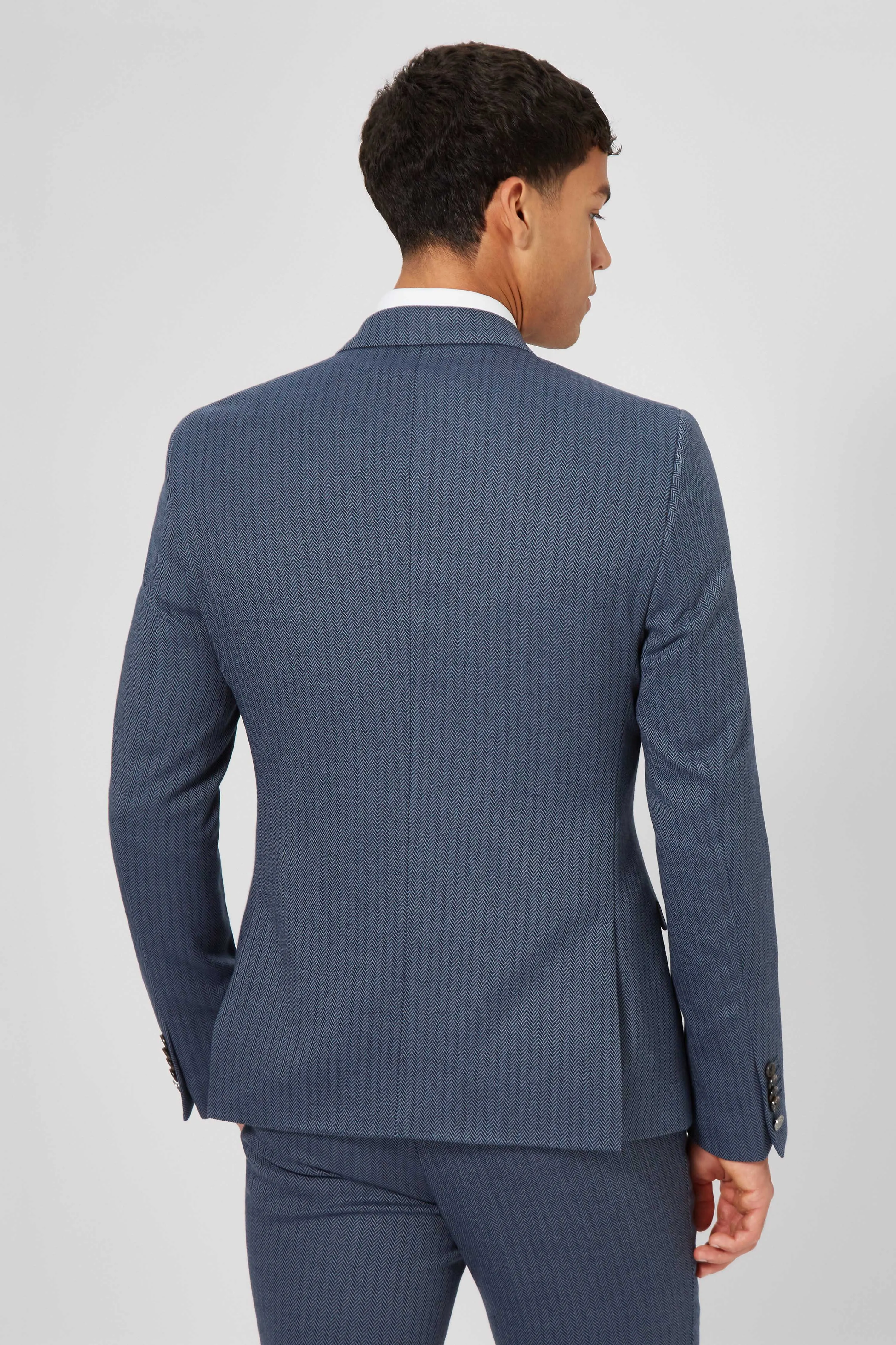 Stamford Slim Fit Blue Herringbone Double Breasted Jacket - ARCHIVE