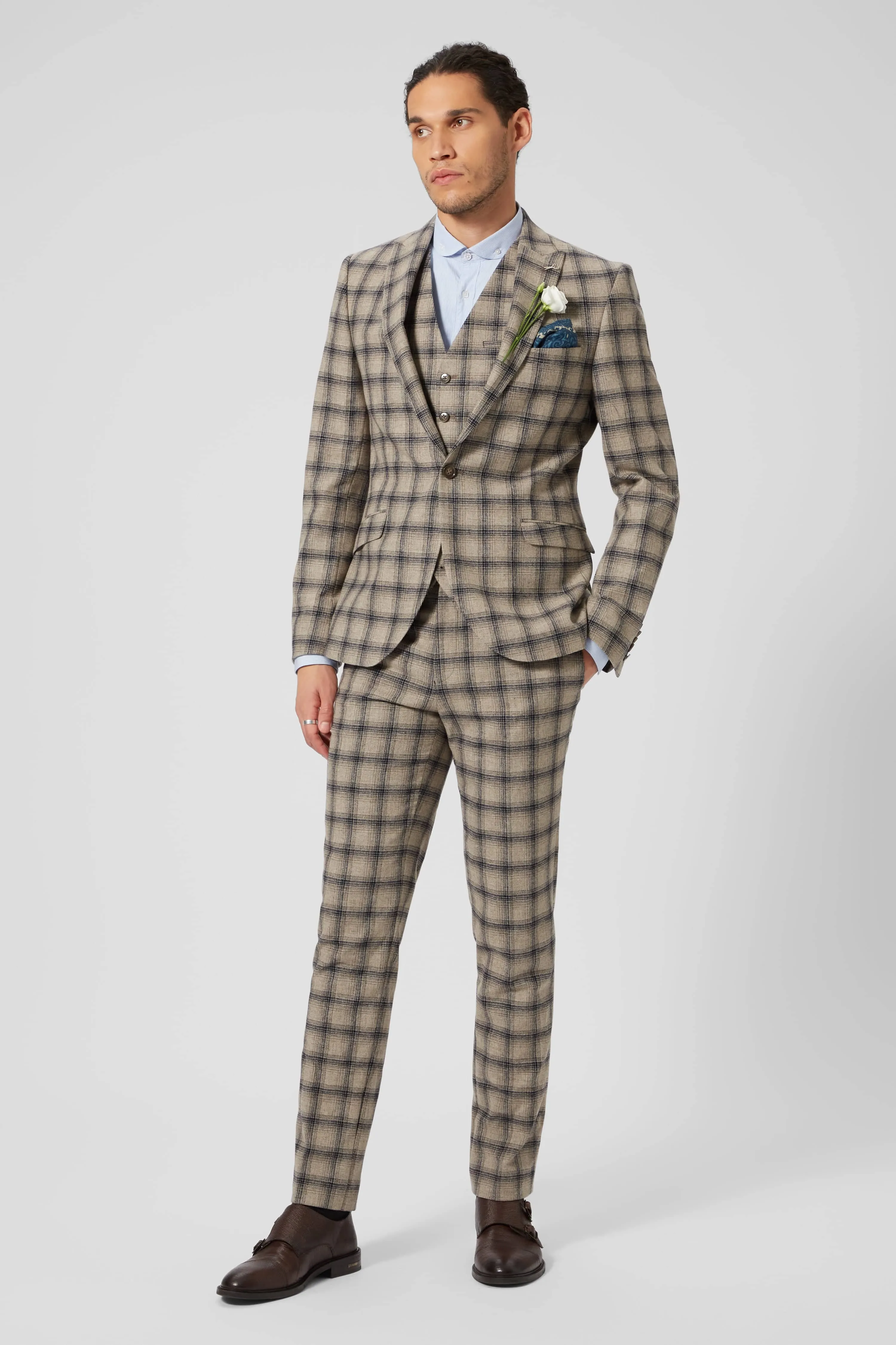 Teddington Slim Fit Brown Check Wool Jacket - ARCHIVE