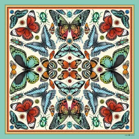 The Tropical Butterfly Silk Scarf - Turquoise | 90x90cm [Preorder]