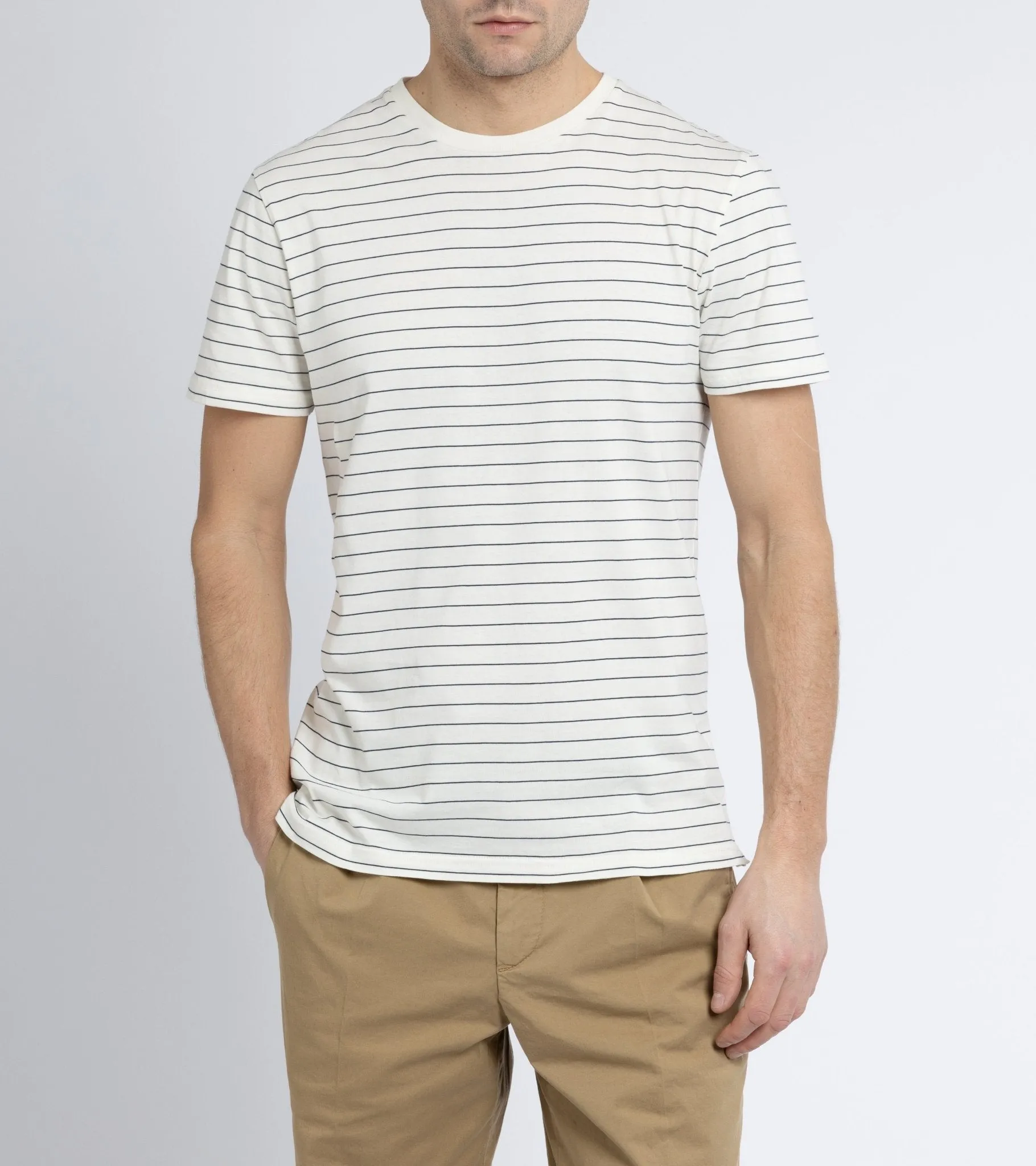 Trunk York Organic Cotton Fine Stripe T-Shirt: Ecru