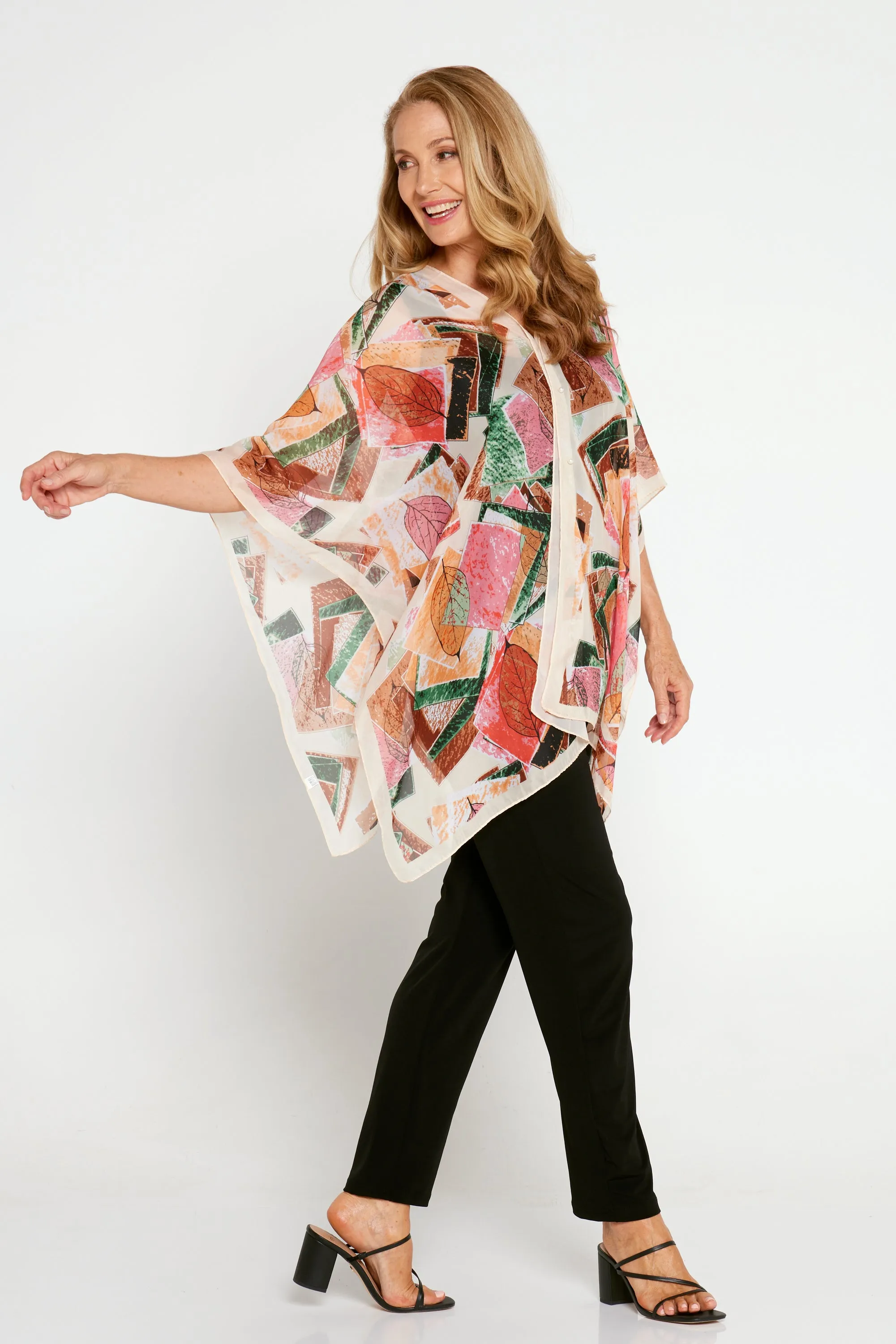 Two Way Chiffon Shawl - Peach/Green