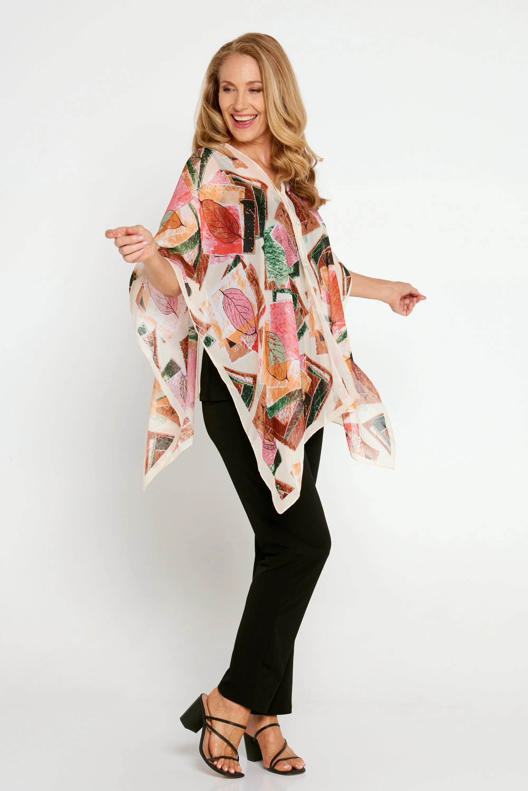 Two Way Chiffon Shawl - Peach/Green