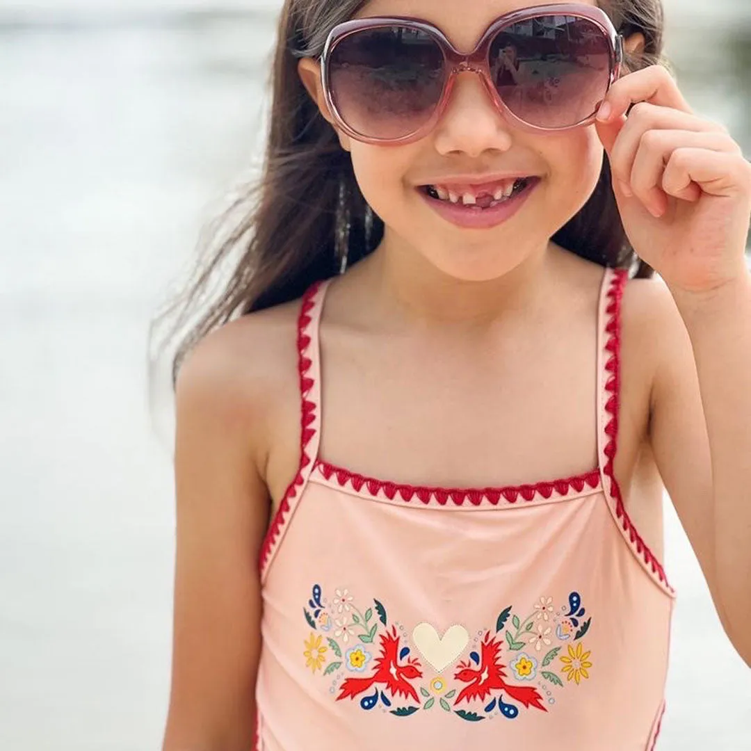 Tyoub Kids Embroidered Swimsuit Vanilla Fire Bird Placement Print