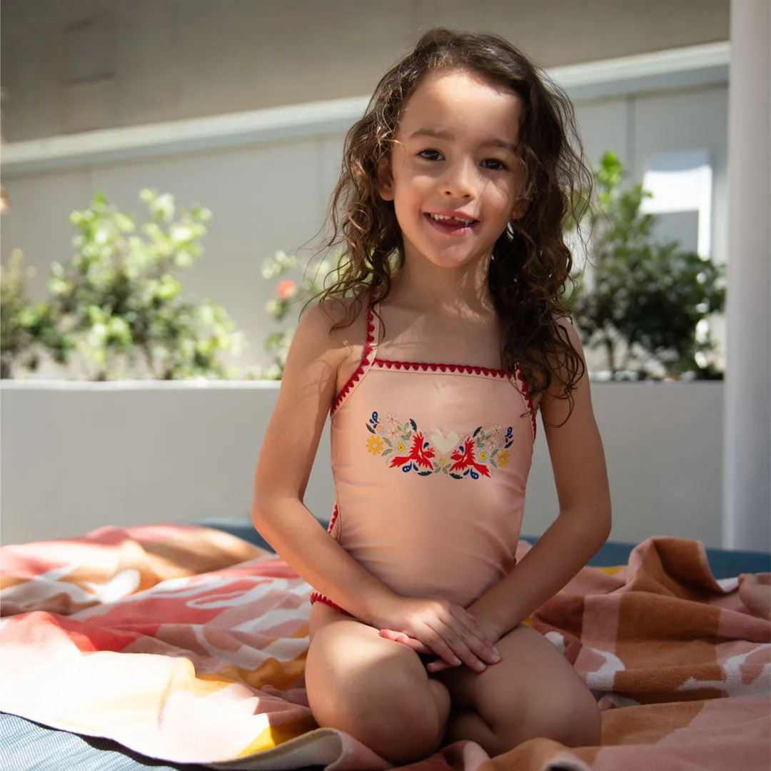 Tyoub Kids Embroidered Swimsuit Vanilla Fire Bird Placement Print