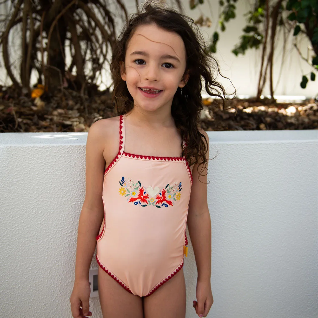 Tyoub Kids Embroidered Swimsuit Vanilla Fire Bird Placement Print