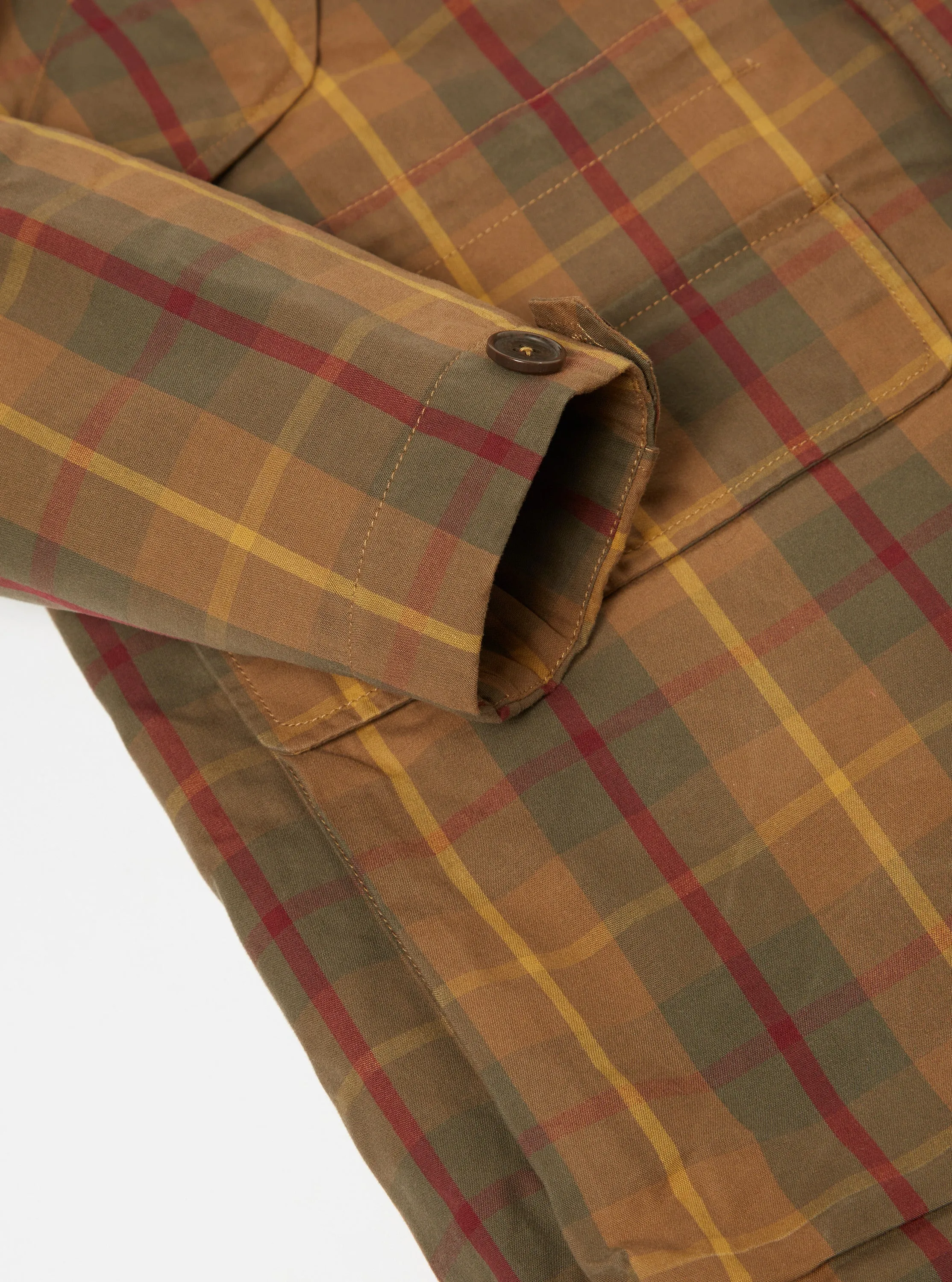 Universal Works Hebrides Parka in Cinnamon British Drywax Check