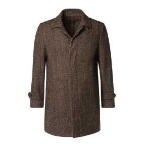 Unstructured Virgin Wool and Silk-Blend Herringbone Coat