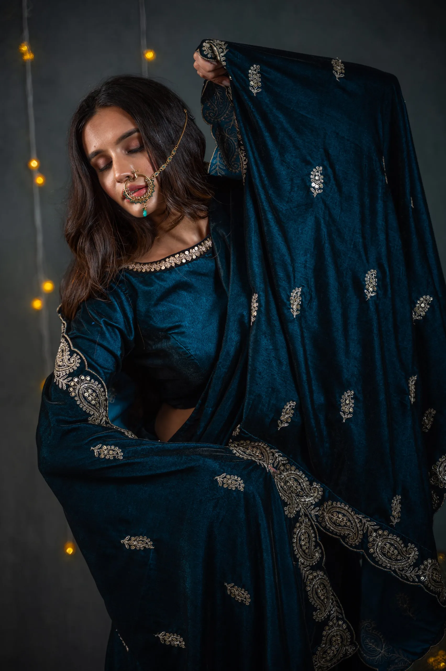 Velvet Peacock Feather Blue Shawl